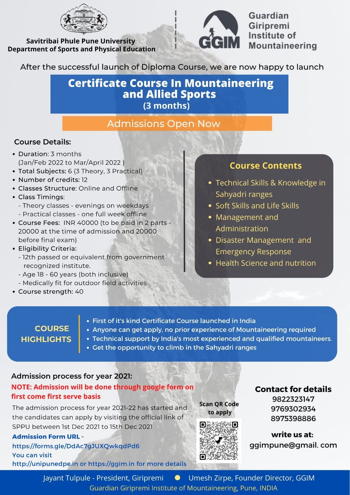 Certificate Course in Mountaineering and Allied Sports