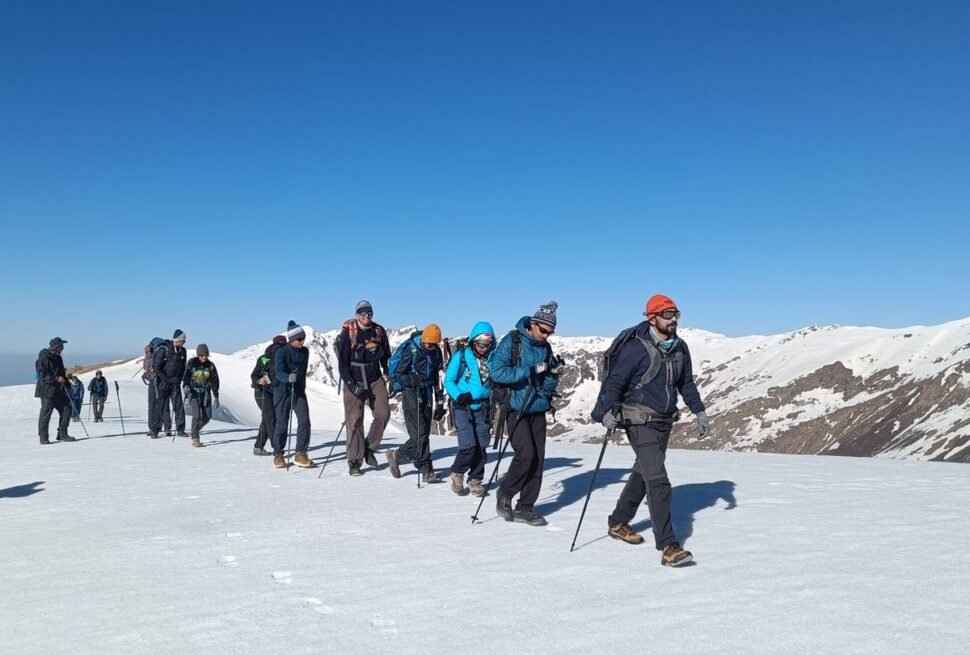 Trekking through snow